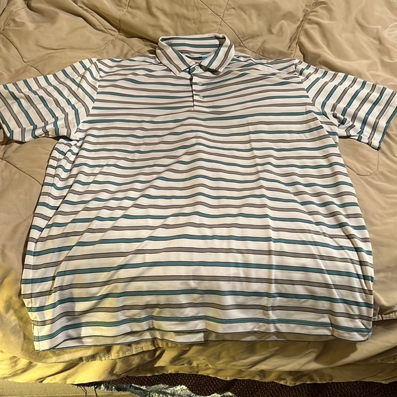 Roundtree and York performance polo men's large EUC white grey and teal - Picture 1 of 3